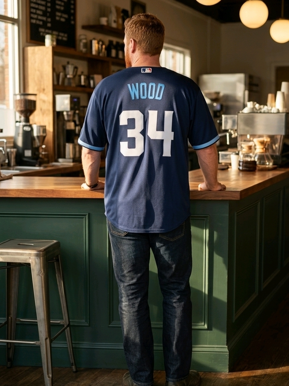 Nike Men's Chicago Cubs Navy and Light Blue 'Wood' #34 Baseball Jersey